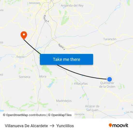 Villanueva De Alcardete to Yunclillos map