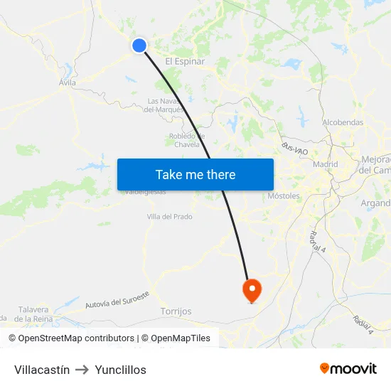 Villacastín to Yunclillos map