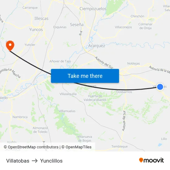 Villatobas to Yunclillos map