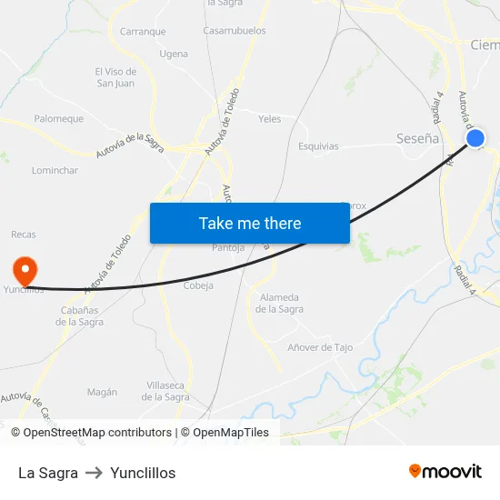 La Sagra to Yunclillos map