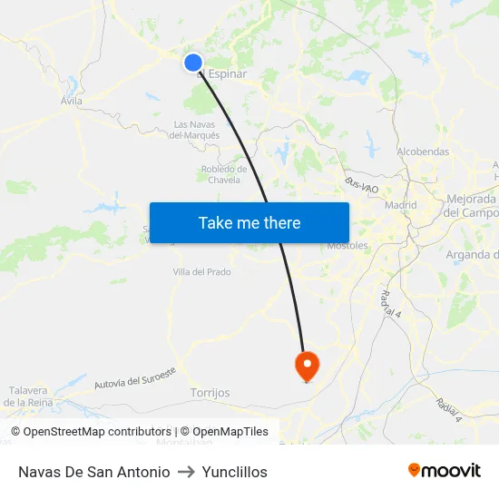 Navas De San Antonio to Yunclillos map