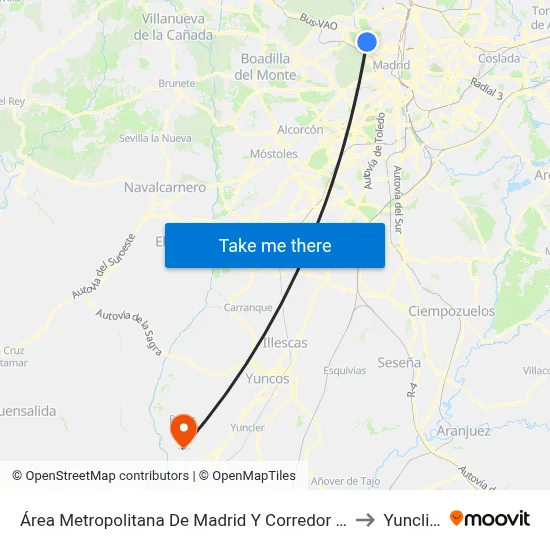Área Metropolitana De Madrid Y Corredor Del Henares to Yunclillos map