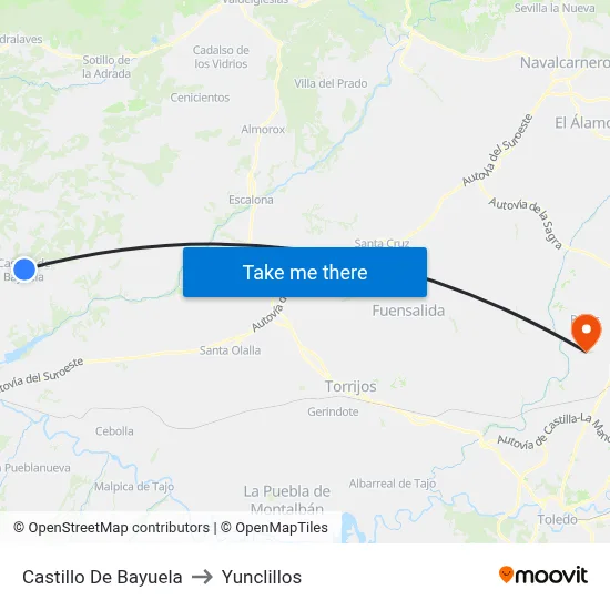 Castillo De Bayuela to Yunclillos map