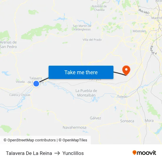 Talavera De La Reina to Yunclillos map