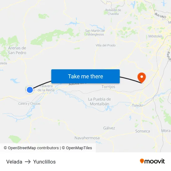 Velada to Yunclillos map