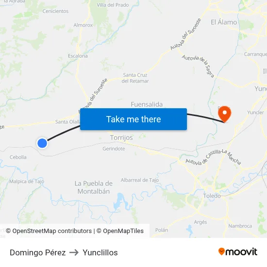 Domingo Pérez to Yunclillos map