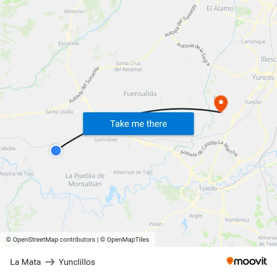 La Mata to Yunclillos map