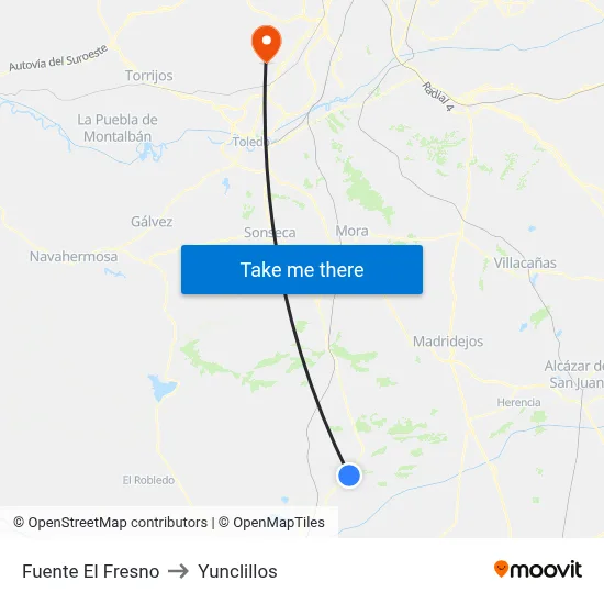 Fuente El Fresno to Yunclillos map