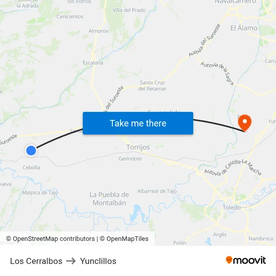 Los Cerralbos to Yunclillos map