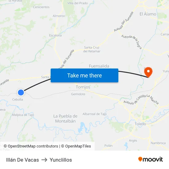 Illán De Vacas to Yunclillos map