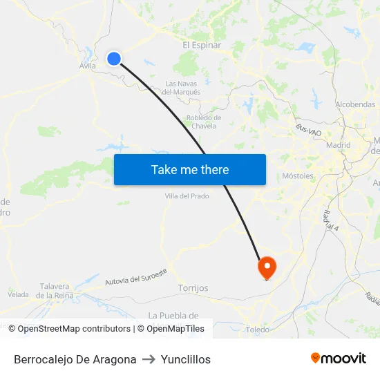 Berrocalejo De Aragona to Yunclillos map