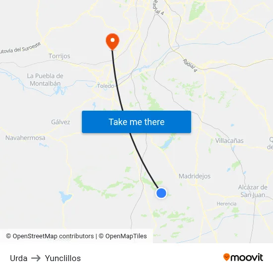 Urda to Yunclillos map