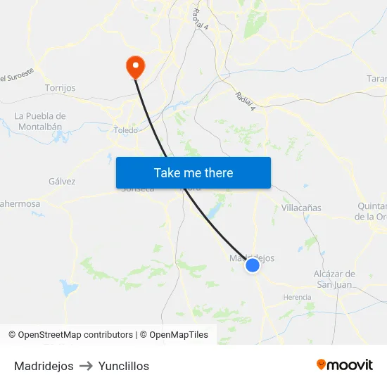 Madridejos to Yunclillos map