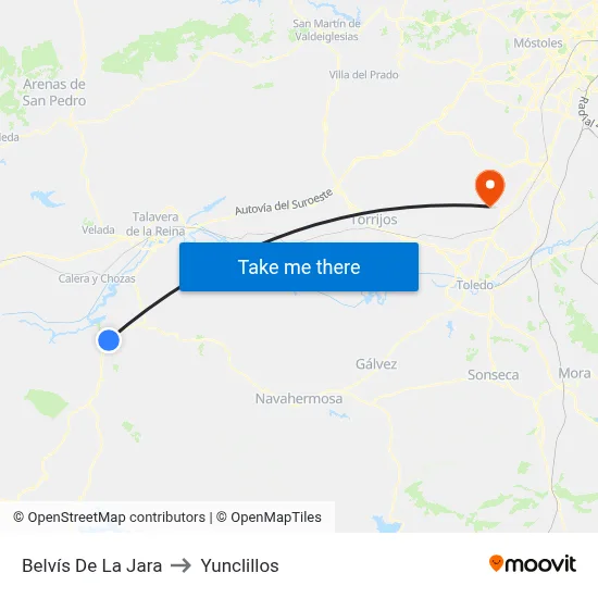 Belvís De La Jara to Yunclillos map