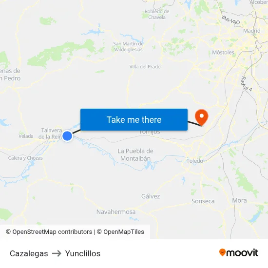 Cazalegas to Yunclillos map