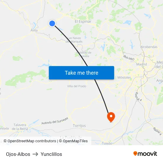 Ojos-Albos to Yunclillos map