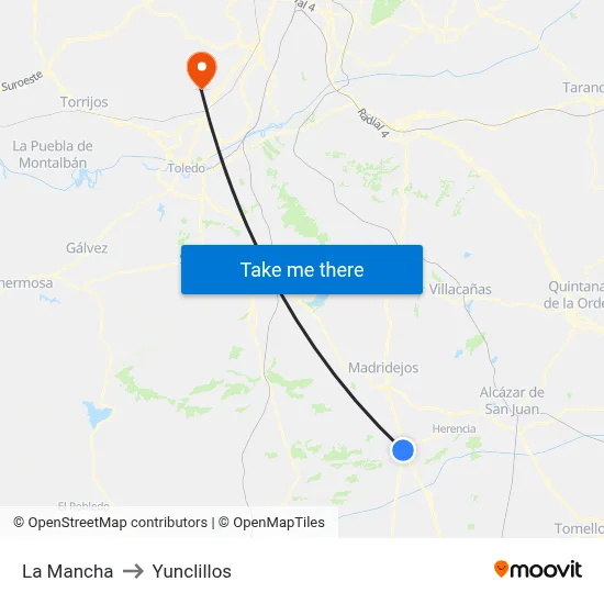 La Mancha to Yunclillos map