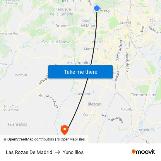 Las Rozas De Madrid to Yunclillos map