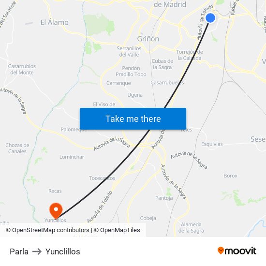 Parla to Yunclillos map