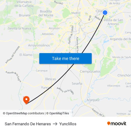 San Fernando De Henares to Yunclillos map