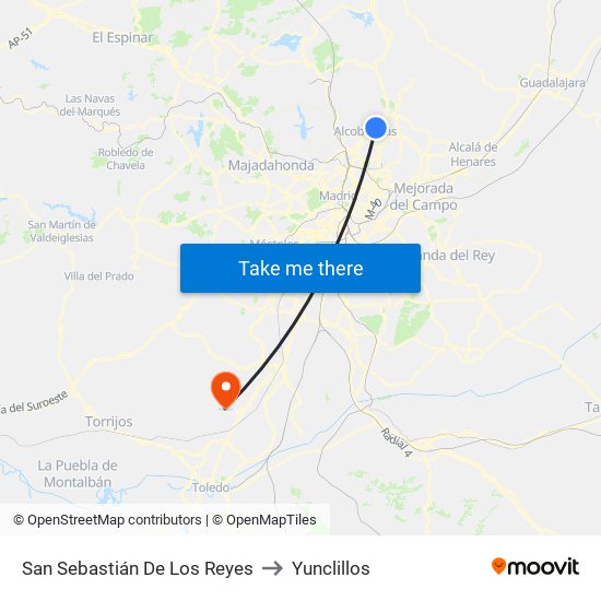 San Sebastián De Los Reyes to Yunclillos map