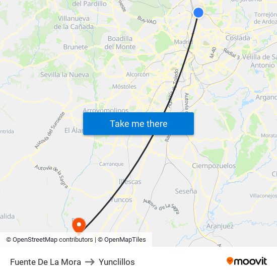 Fuente De La Mora to Yunclillos map