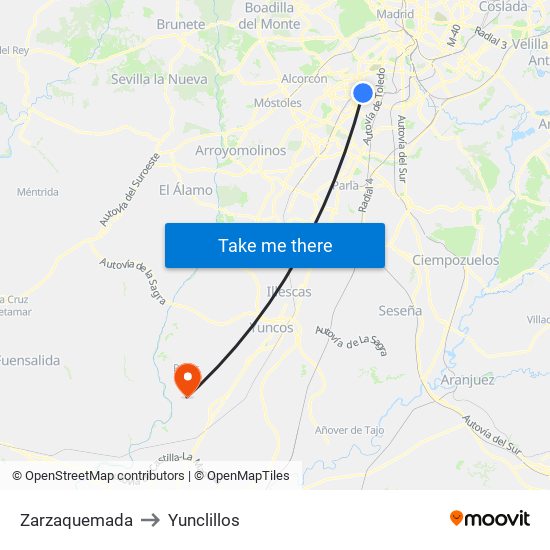 Zarzaquemada to Yunclillos map
