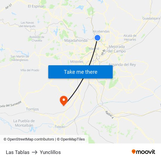 Las Tablas to Yunclillos map