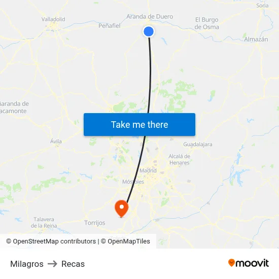 Milagros to Recas map