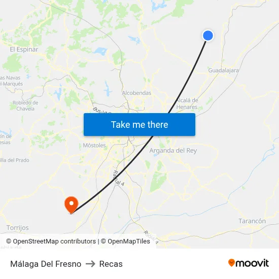 Málaga Del Fresno to Recas map