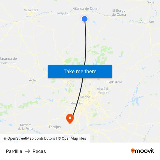 Pardilla to Recas map