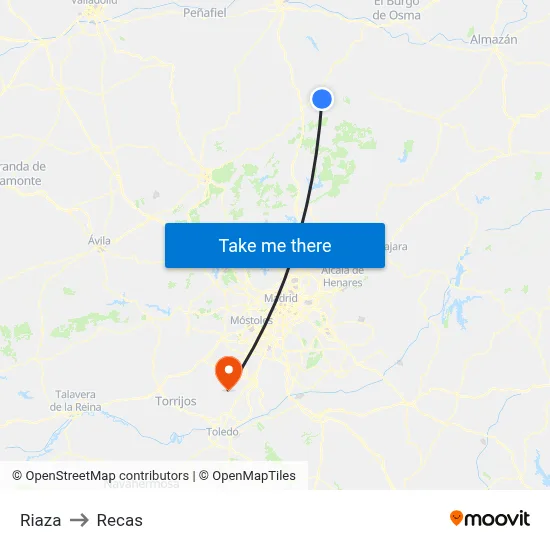 Riaza to Recas map