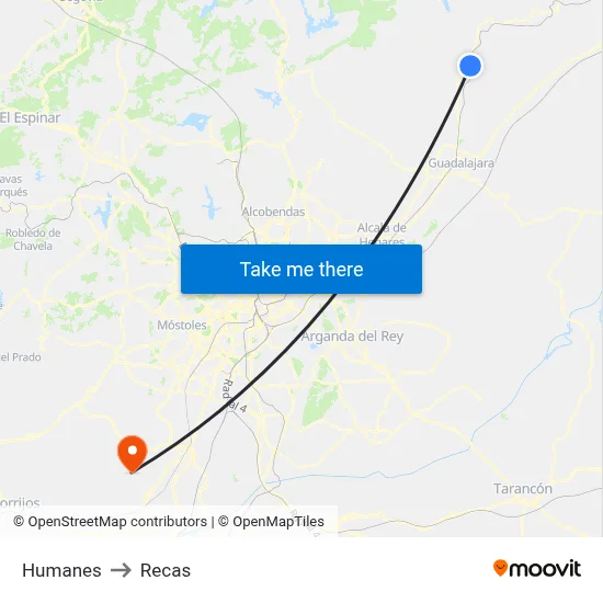 Humanes to Recas map