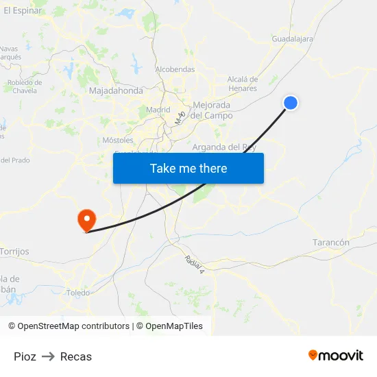 Pioz to Recas map