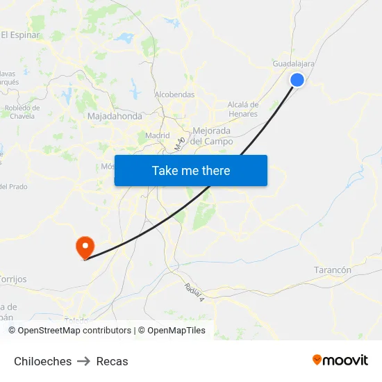 Chiloeches to Recas map