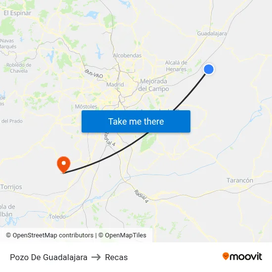 Pozo De Guadalajara to Recas map