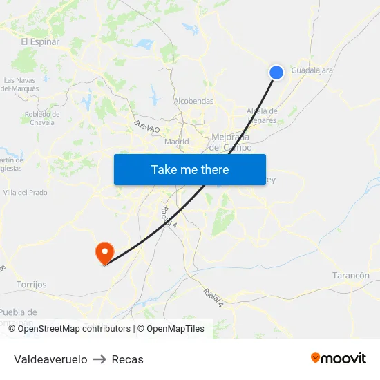 Valdeaveruelo to Recas map