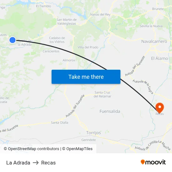 La Adrada to Recas map