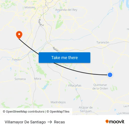 Villamayor De Santiago to Recas map