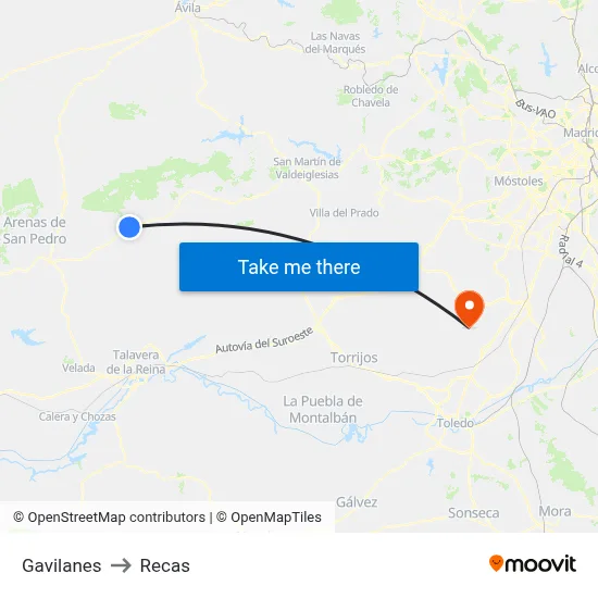 Gavilanes to Recas map