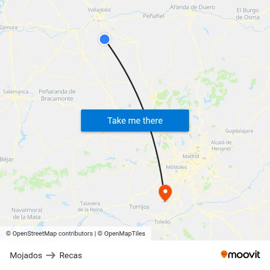 Mojados to Recas map