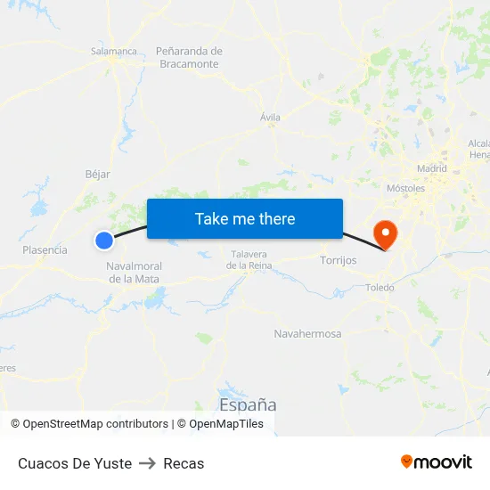 Cuacos De Yuste to Recas map
