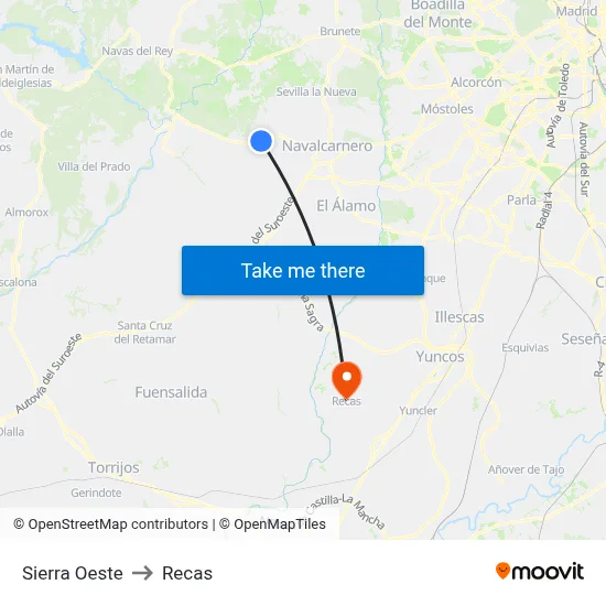 Sierra Oeste to Recas map