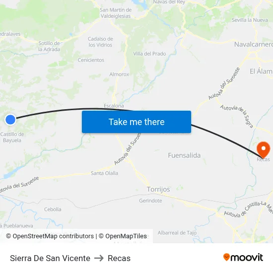 Sierra De San Vicente to Recas map