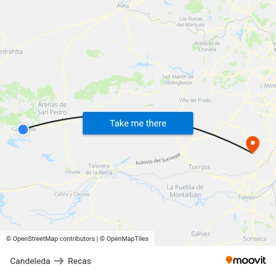 Candeleda to Recas map