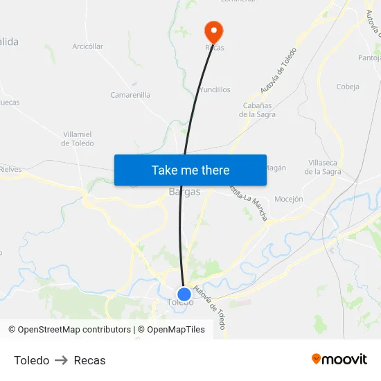 Toledo to Recas map