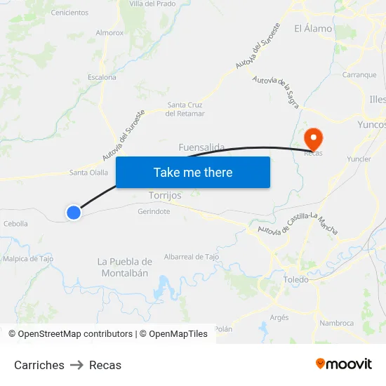 Carriches to Recas map