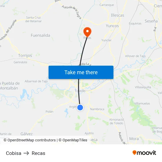 Cobisa to Recas map