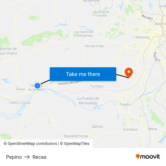 Pepino to Recas map