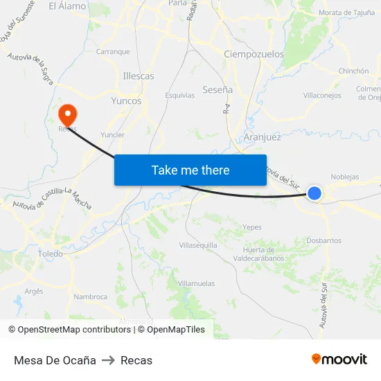 Mesa De Ocaña to Recas map